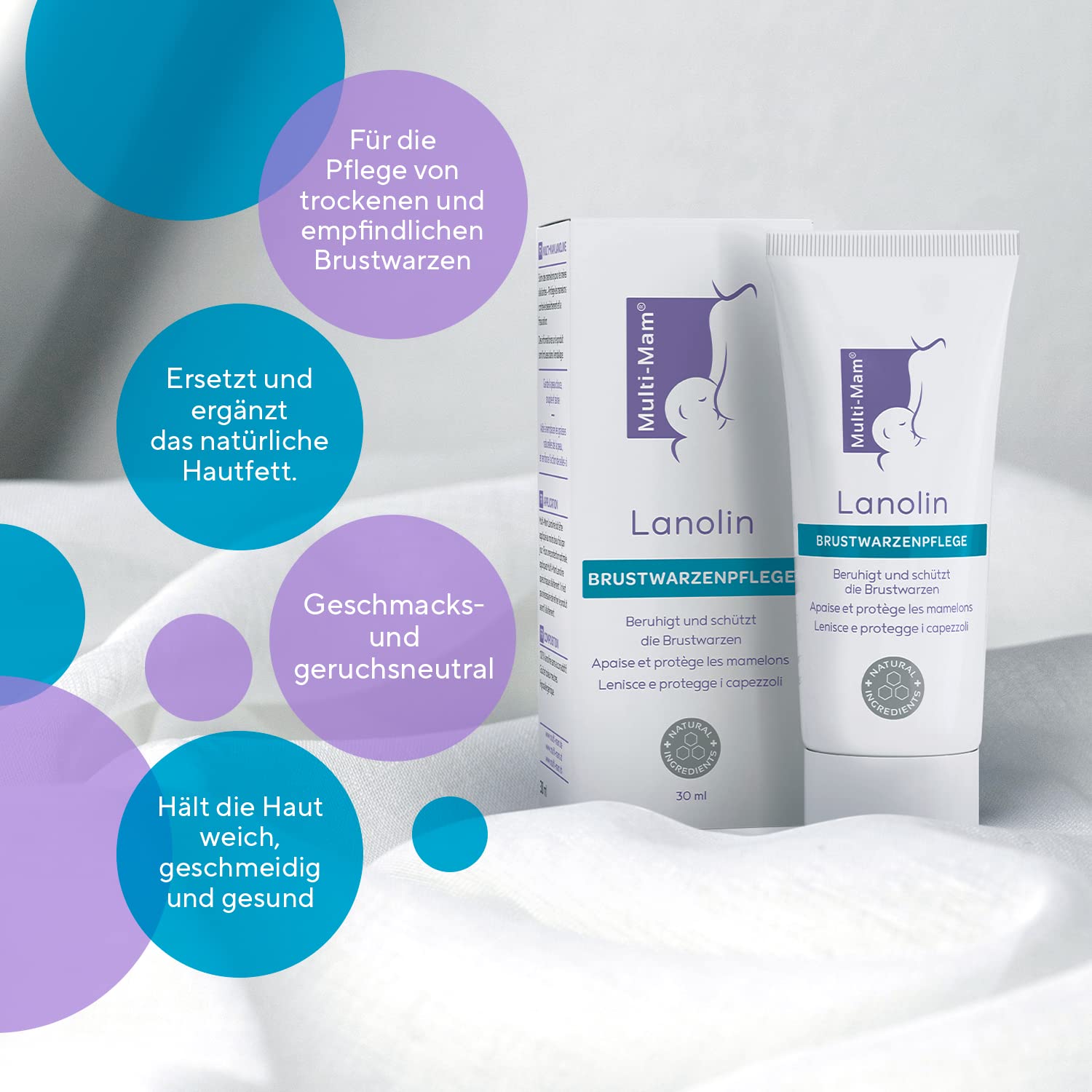 Multi-Mam Lanolin crema para pezón de 30 ml para lactancia – Ayuda a los pezones secos y sensibles para madres lactantes – Hipoalergénica sin fragancias – Lanolina ungüento pezón lactancia
