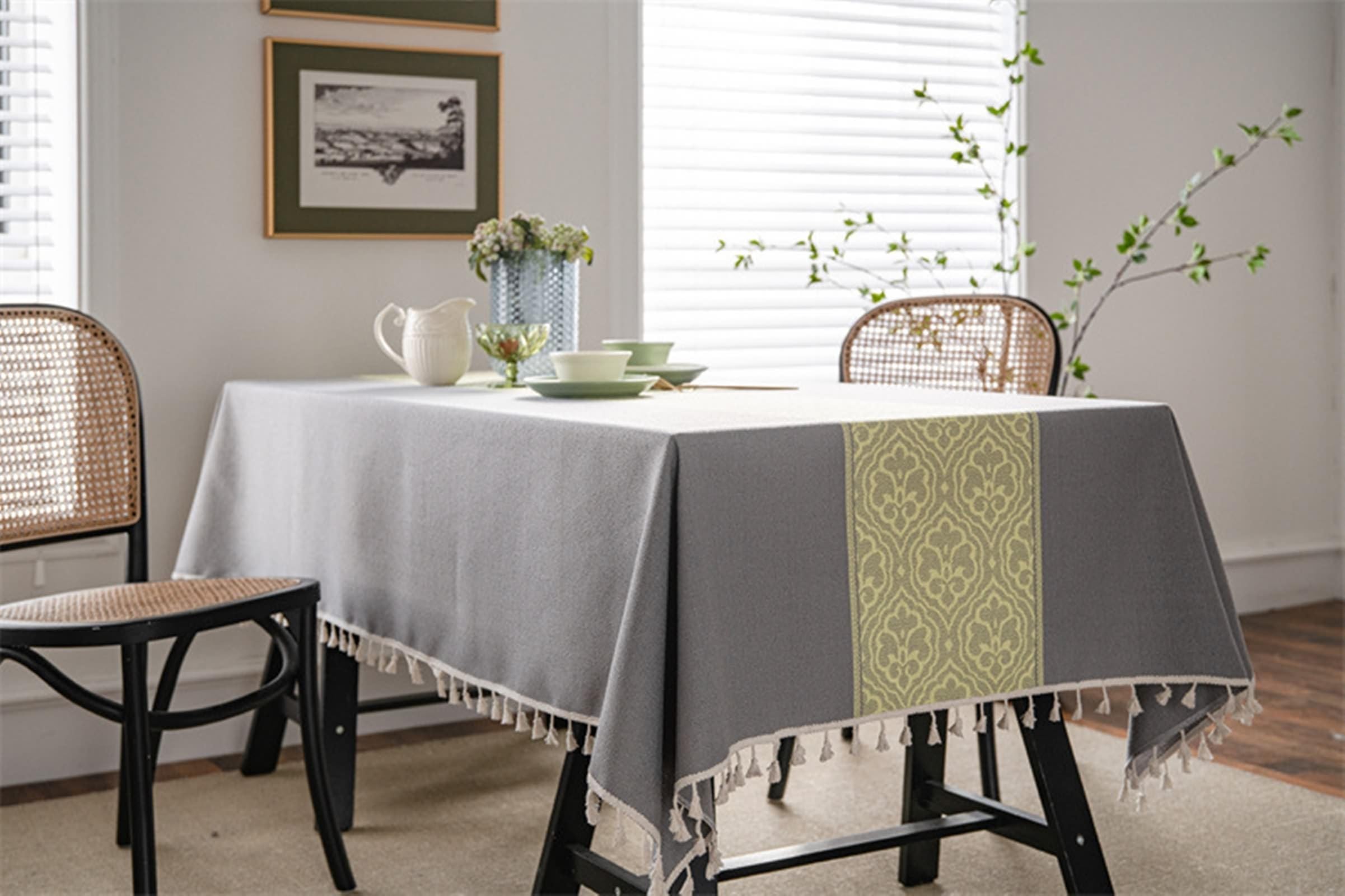 Tischdecke Abwaschbar 100x140CM, Polyester Tischdecke Blumen-Jacquard Grau Grün Tischdecke Abwaschbar Rechteck