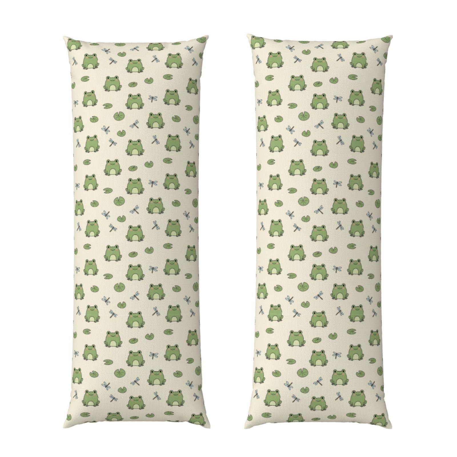 Body Pillowcase 20x54, Green Frog Animal Cute Frogs, Plush Velvet Pillow Cover with Zipper, Cozyffy Rectangular Cushion Case for Couch Bed Home Hotel