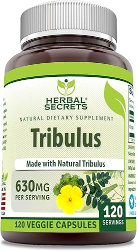 Herbal Secrets Tribulus 630 mg 120 cápsulas vegetales Suplemento  Sin OMG  Sin gluten  Fabricado en Estados Unidos