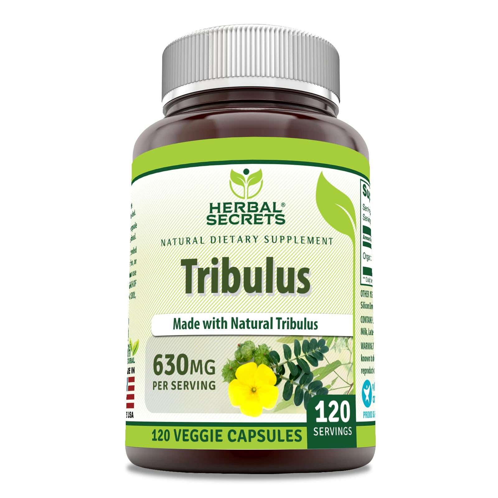 Herbal Secrets Tribulus 630 Mg 120 Veggie Capsules Supplement | Non-GMO | Gluten Free | Made in USA