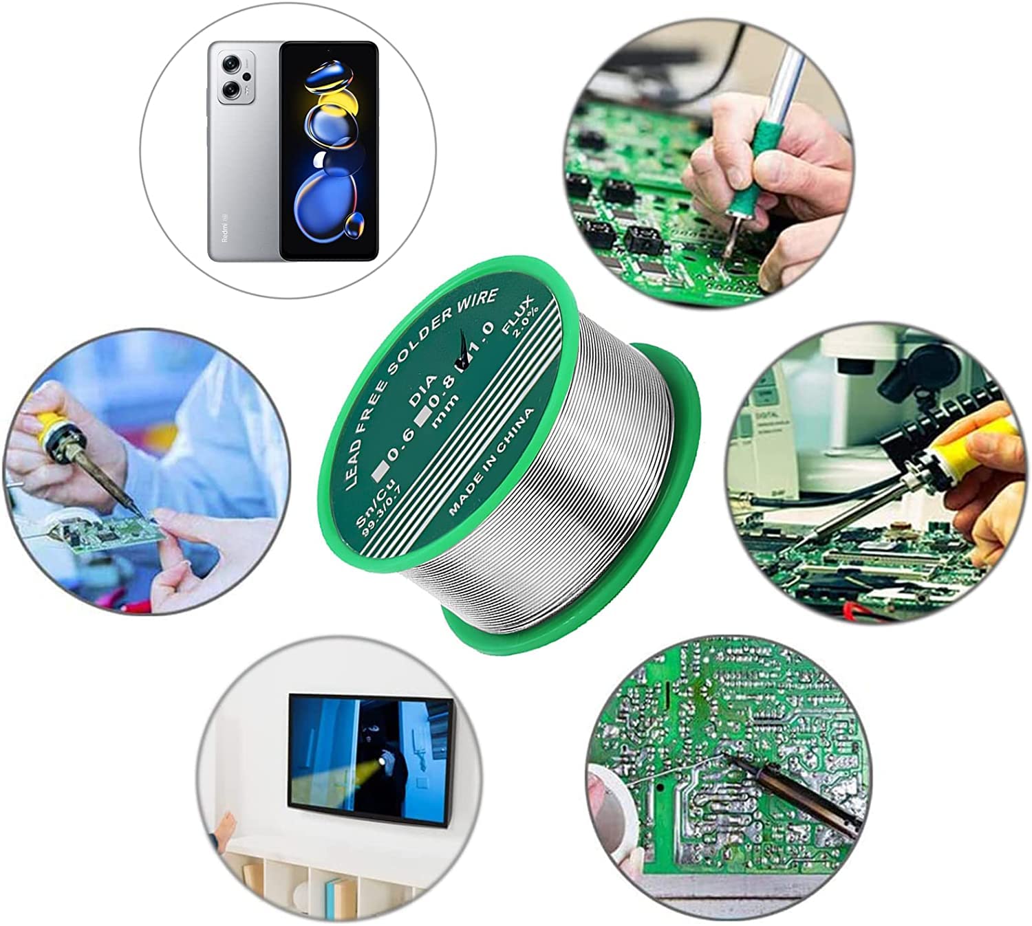 Filo per saldatura, 0,8 mm, 200 g, senza piombo, con nucleo di colofonia, filo per saldatura per la riparazione e il fai da te di componenti elettronici per saldatura elettrica