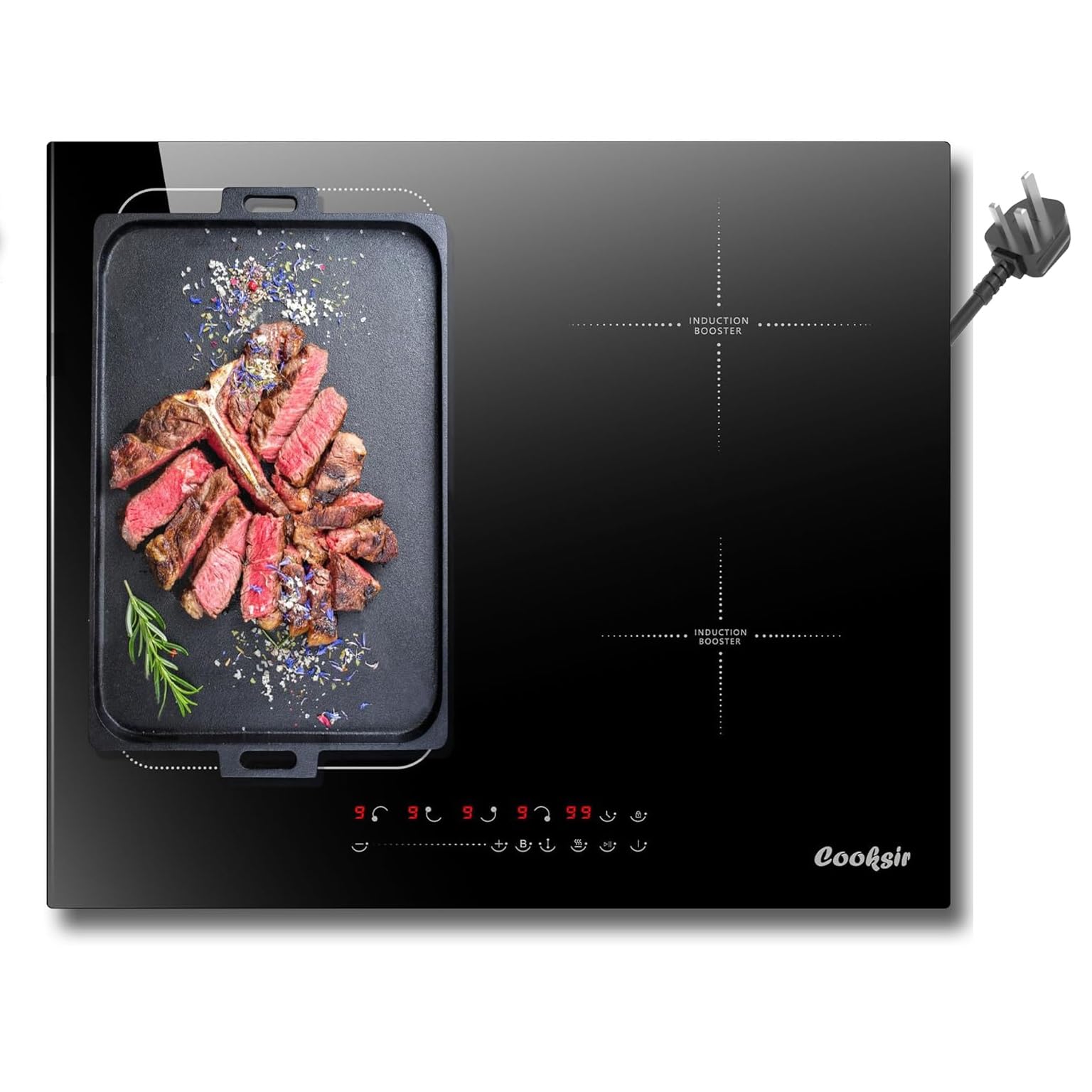 Induction Hob 60CM Cooksir, Plug in Induction Hob 4 Zone with Flexible Zone, 220V Hob Induction 4 Burner 2800W, Electric Hob with 9 Power Level, 99 Mins Timer, Boost, Safety Lock, Keep Warm