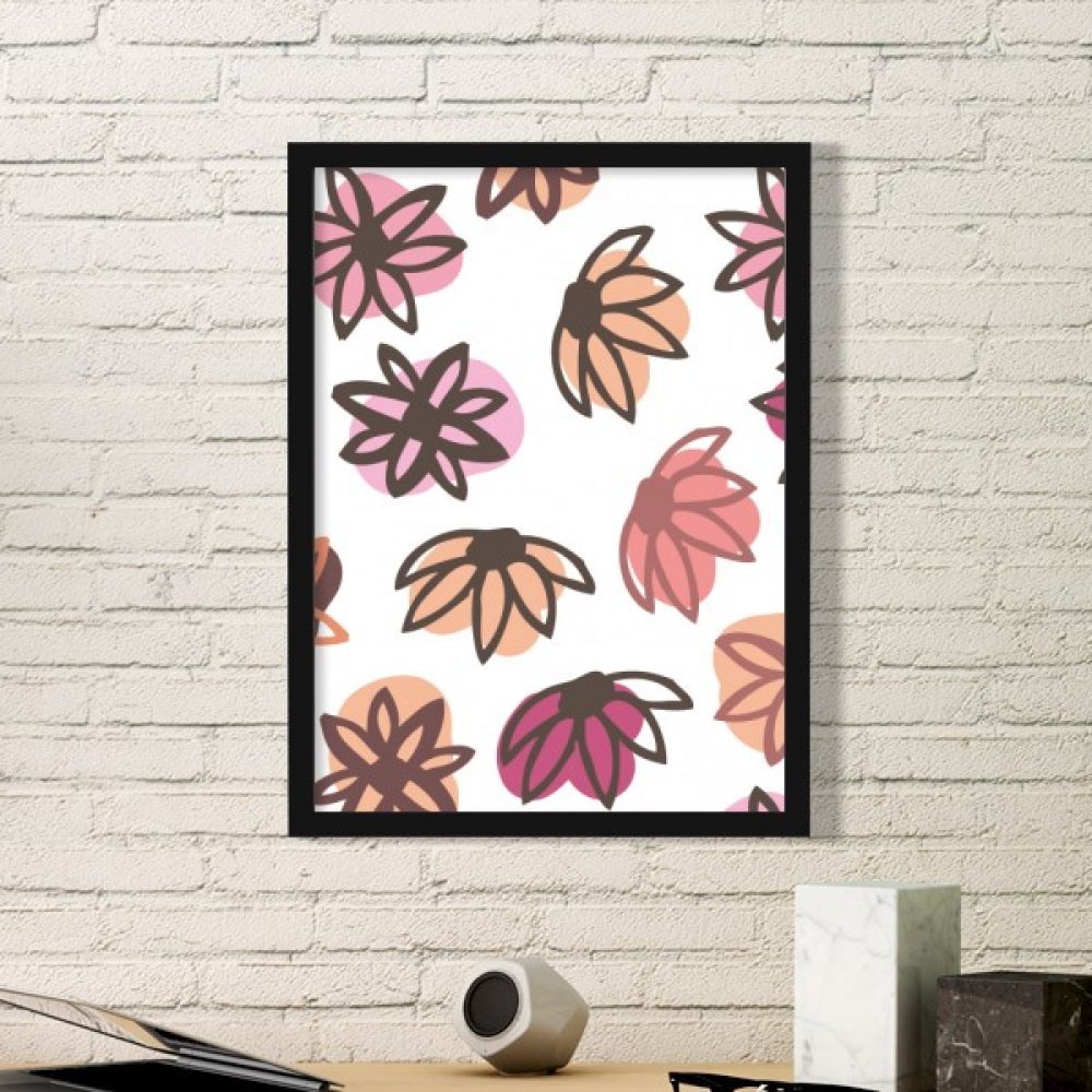 Peinture art motif pétale dans un cadre photo ronde en bois noir pour salon moderne