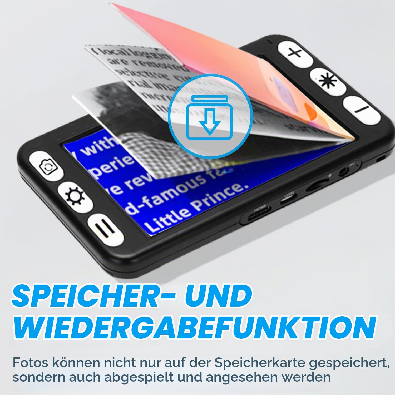 Digitale Handlupe, 5 Zoll Elektronische Lesehilfe Mit 2-48X Stufenloser Vergrößerung, Mehrere Farbmodi, Speicherwiedergabefunktion, Dual Verwendung Für Nah- Und Fernsicht
