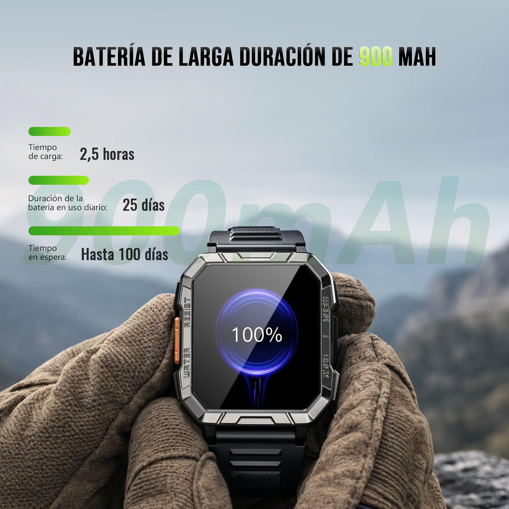 Blackview Reloj Inteligente Hombre Militar - 2.01” Smartwatch Hombre con Linterna, Brújula, Llamadas Bluetooth, Pulsómetro, Monitor de Sueño, Reloj Deportivo con Podómetro, 100+ Modos Deportivos