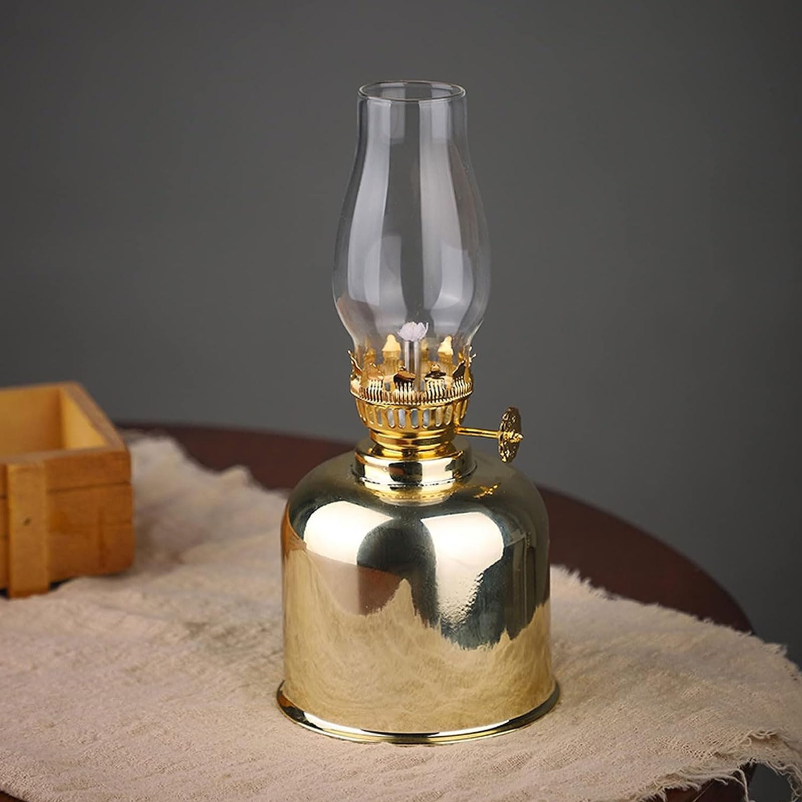 Lampe À Kérosène Miroir 7,28 "Lampe À Huile en Verre Lampe À Beurre Réglable avec Interrupteur Lampe À Huile Classique Intérieure Extérieure pour L'éclairage Domestique Décoratif