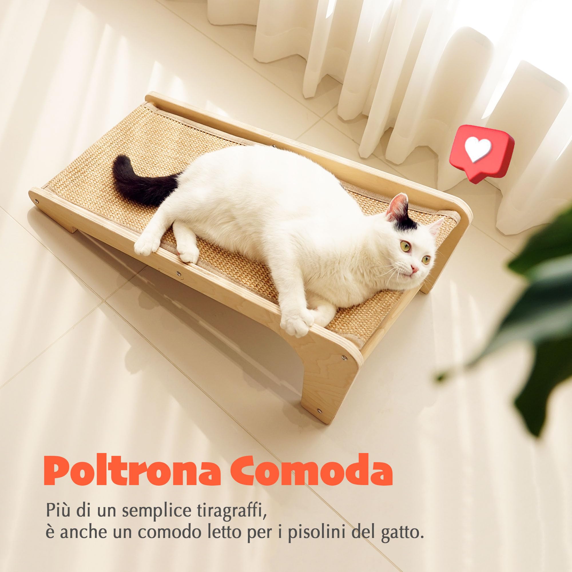 PETKARAY Tiragraffi per Gatti a Forma di L, 64 cm, Palo da Grattare in Sisal Naturale, Montaggio a Muro o a Terra, Protezione dei Mobili con Erba Gatta, Design Classico