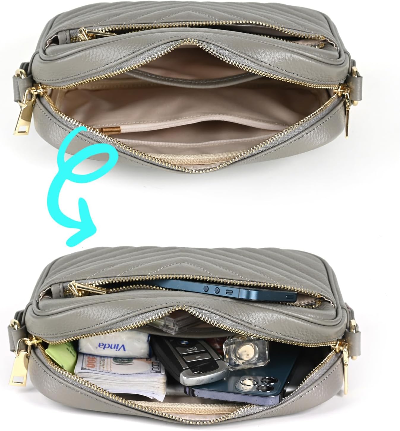 Small Crossbody Bag Purse for Women Genuine Leather Shoulder Bag Trendy Quilted Handbags with Colored Strap