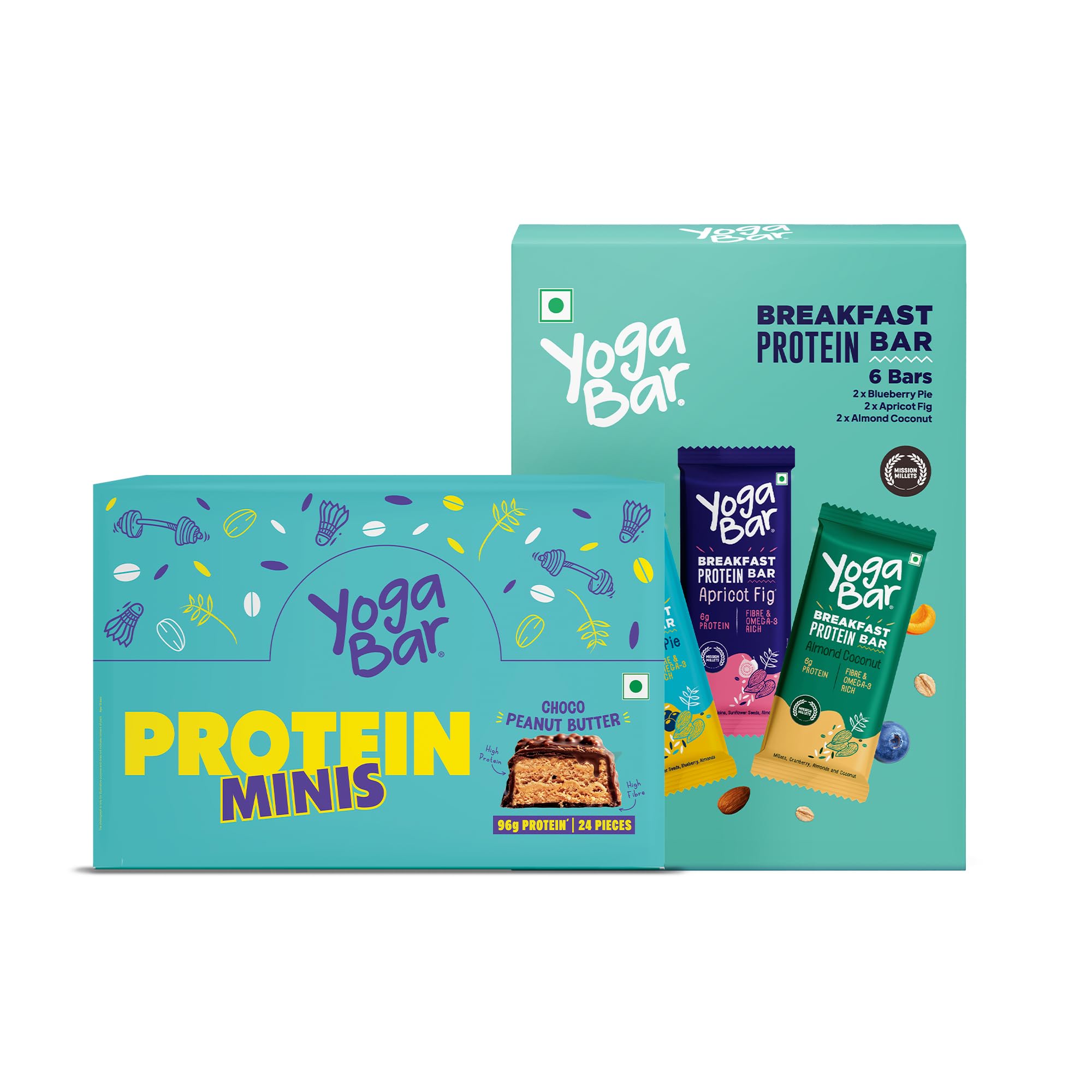 Yogabar Protein Variety Pack, Breakfast Protein Bars and Choco Peanut Butter Minis, 24 Pieces-image-48