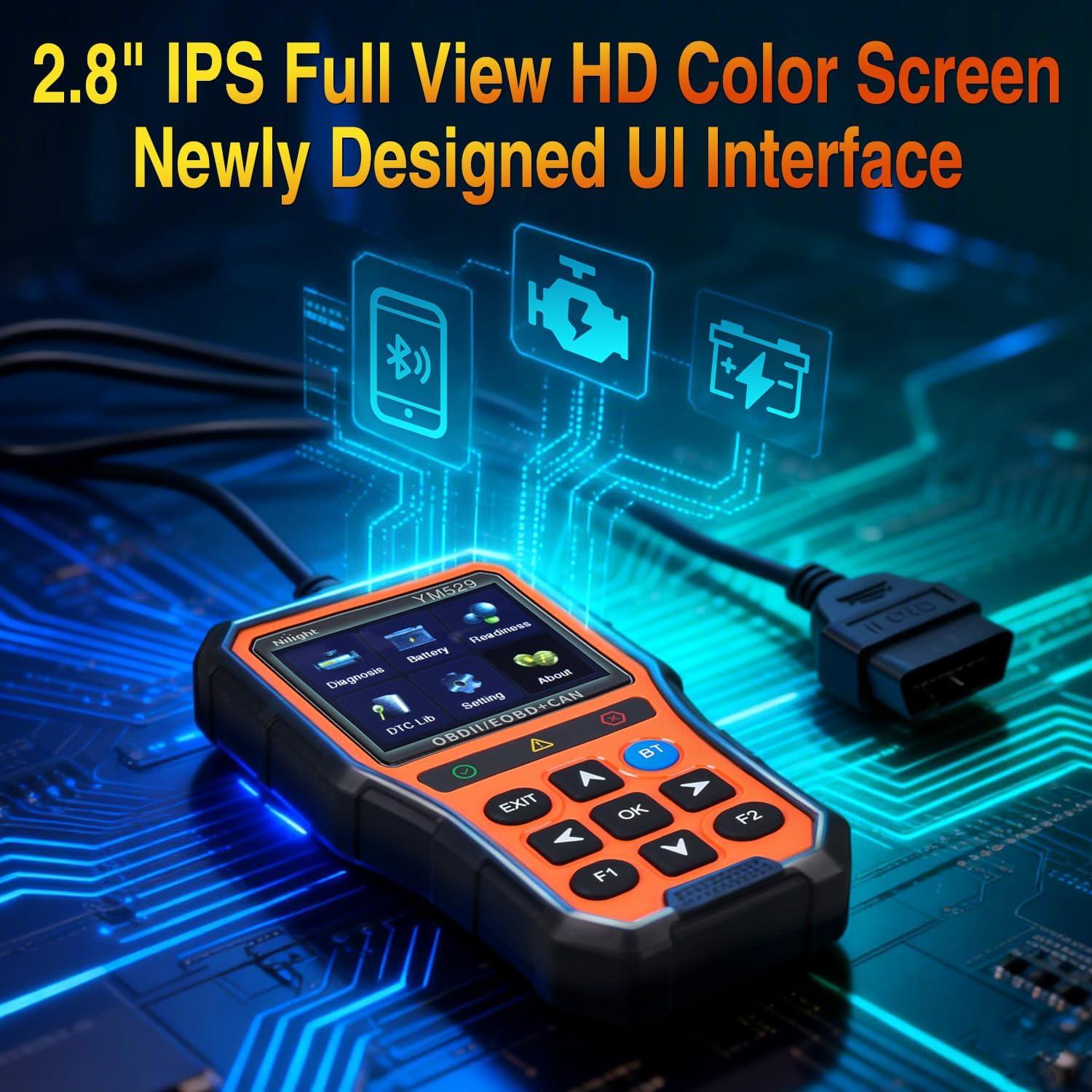 Nilight YM529 Smart Wireless OBD2 Scanner with Wireless Update - Professional Car Diagnostic Tool with 2.8" IPS Screen - Auto Code Reader for Check Engine Light & Wireless Update, 1996-2026 Vehicles