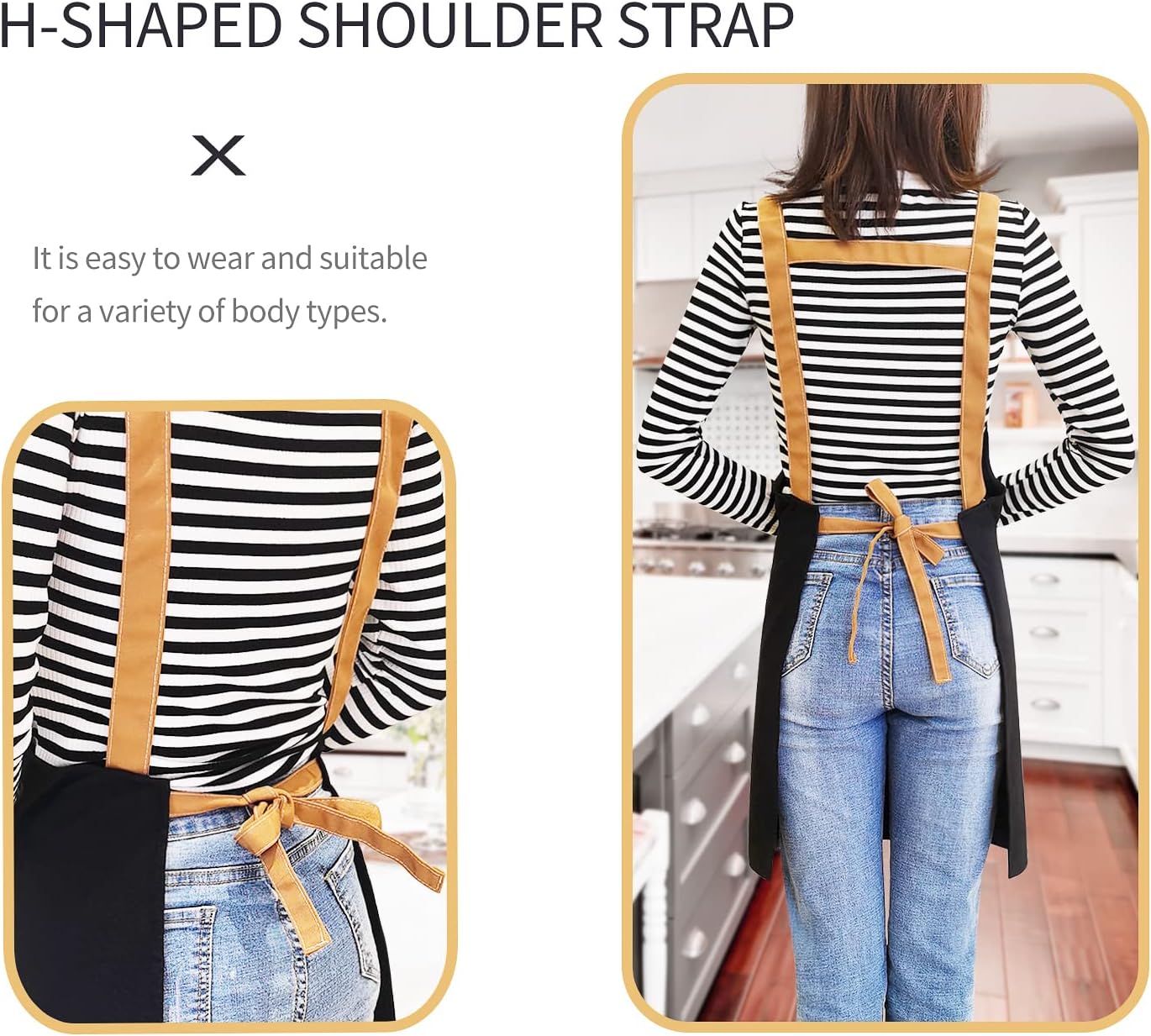 Apron for Women with Adjustable Straps and Pockets, Canvas Cotton Cooking Kitchen Chef Hairstylist Bib Aprons, Black - Image 4