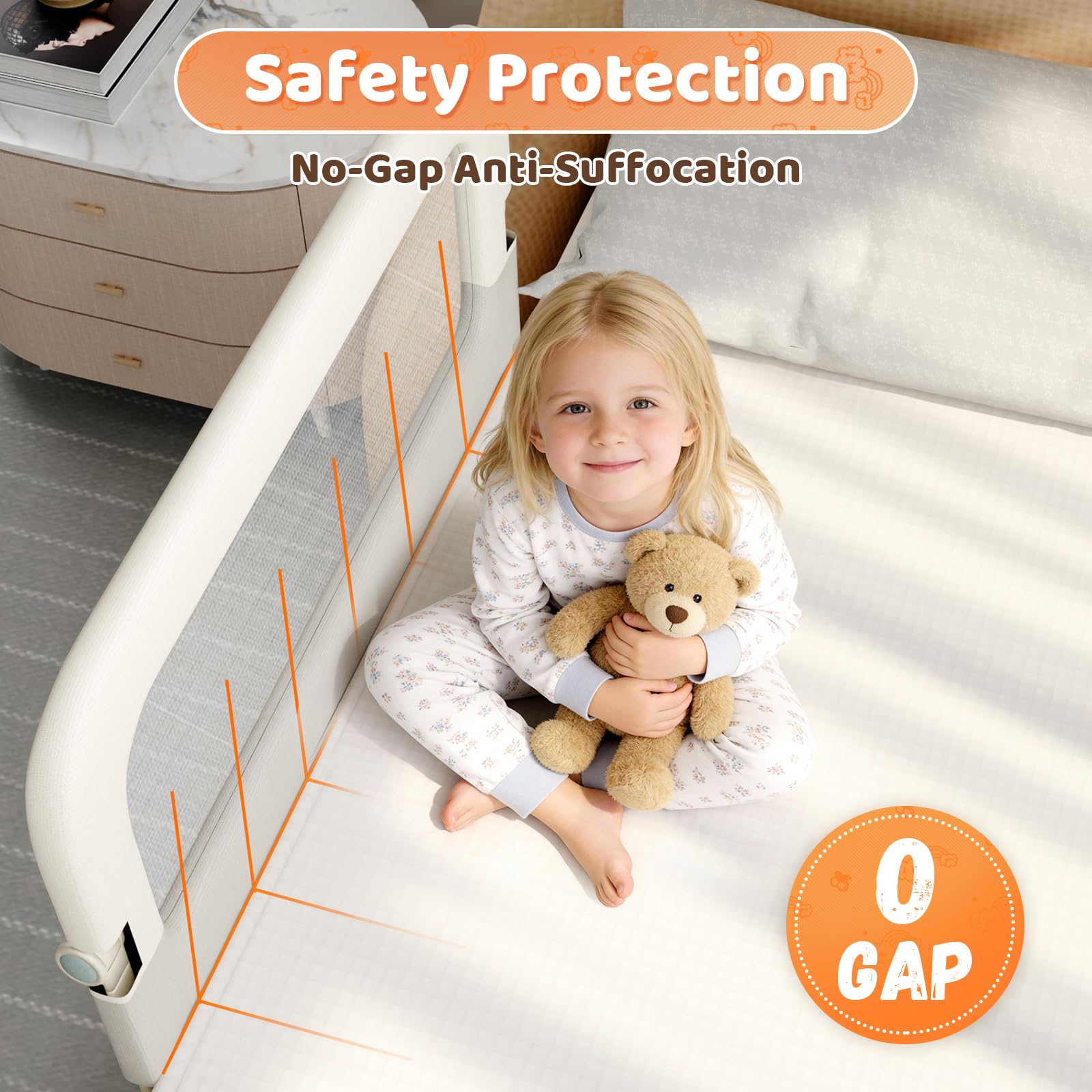 omzer Barandilla de cama para niños pequeños – Barandilla lateral de cama de bebé de 32 pulgadas para cuna de niño pequeño – Rieles de seguridad de altura plegable y ajustable – Barrera protectora de