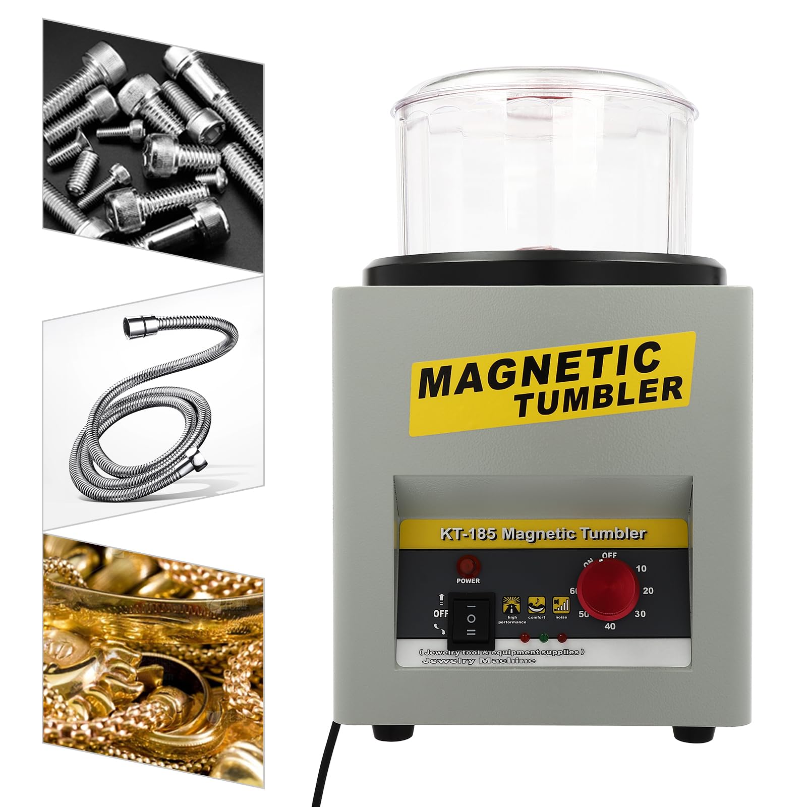 Pulidora magnética de rodillo, máquina de acabado magnético reversible, pulidora de joyas con control de tiempo, adecuada para talleres y pequeños proyectos de joyería