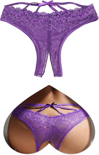 ohmydear Crotchless Knickers for Women Sexy Lace Crisscross Thongs