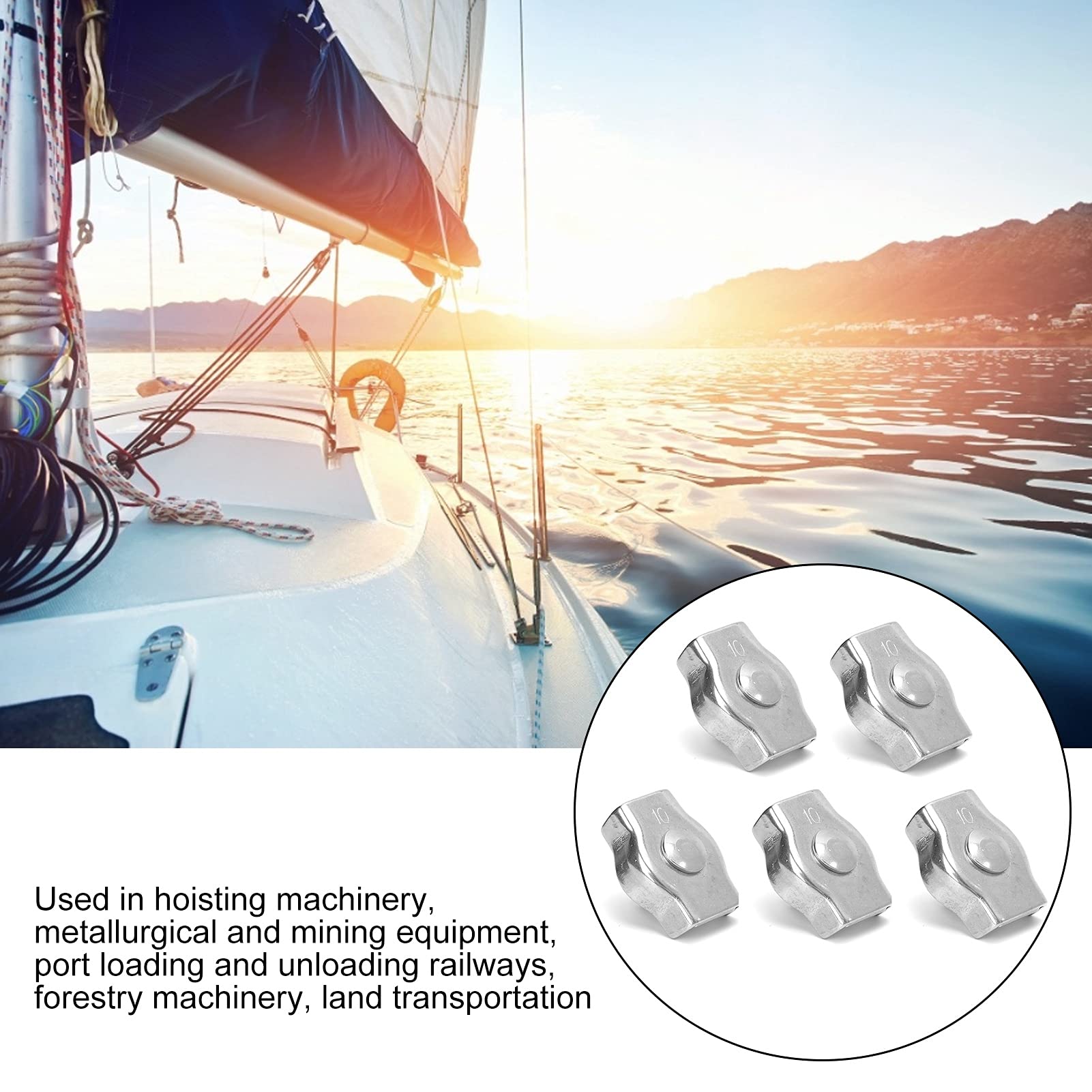 Wire Grip Clamp, Wire Grip Clip 5PCS Stainless Steel for Mining Equipment for Hoisting Machinery (10MM)