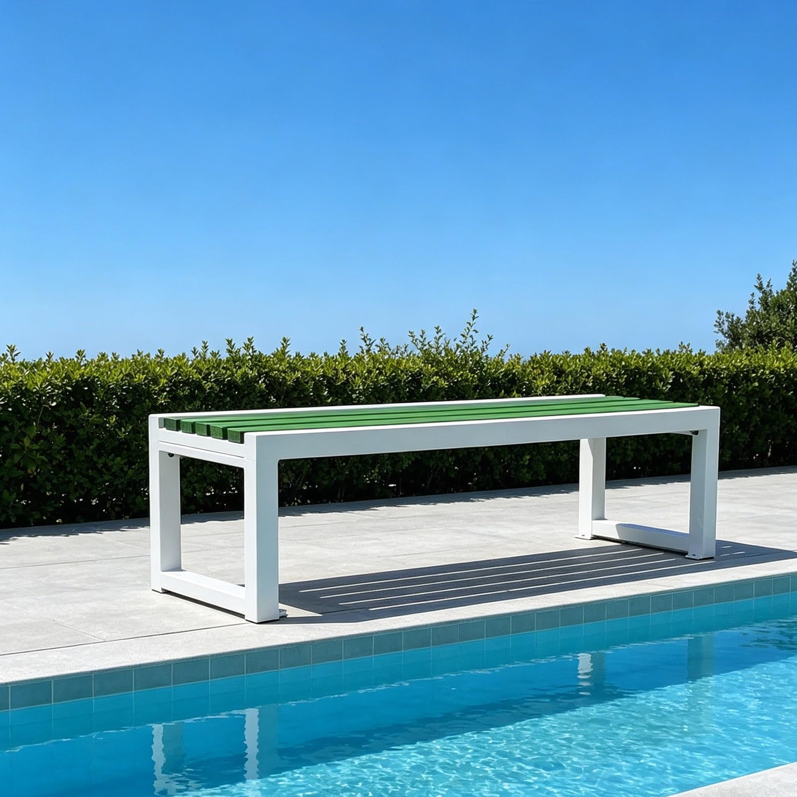 Genérico Bancos de Exterior, Banco de Parque de Metal Resistente a la Intemperie. Banco de Piscina Exterior sin Respaldo, Resistente a la Intemperie, con Asiento de Taburete de Madera, Banco de jardí