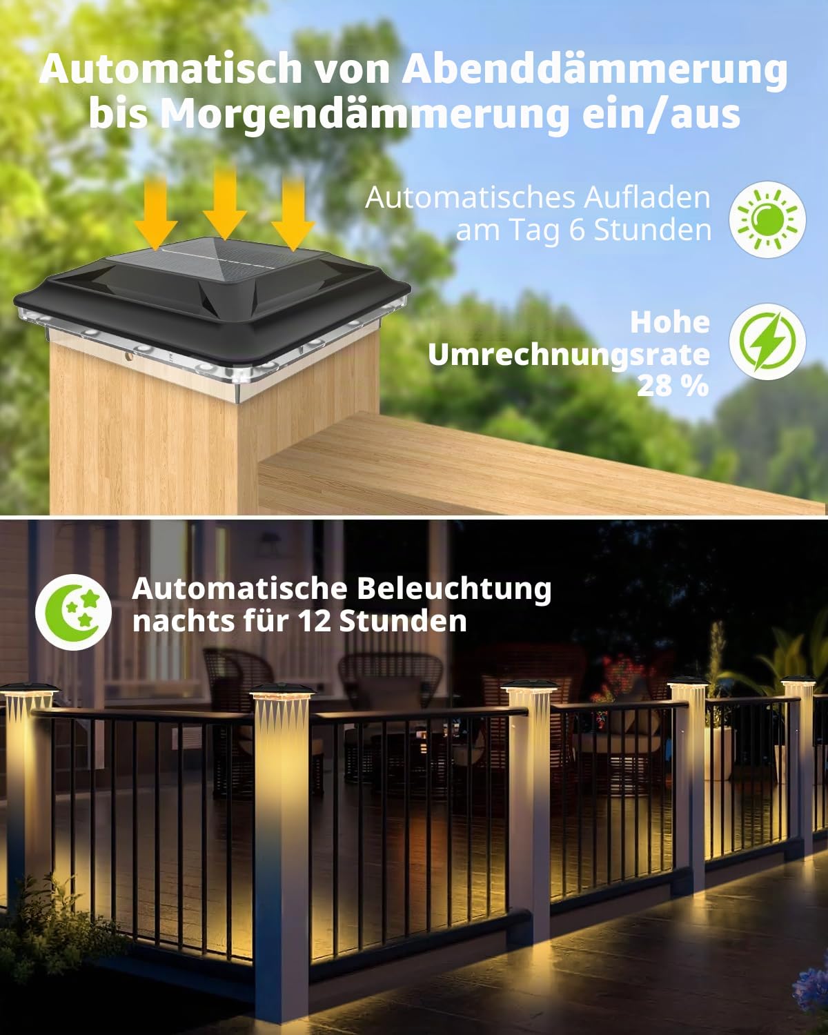 SenluKit 4 Stück Solar Pfostenleuchte, Verbesserte 3 Modi 16 LED Pfostenkappe Solar, Wasserfest Solarlampe für 9x9 10x10 cm Holz/Vinyl Pfosten Garten Terrasse Zaun(Warmweiß Kaltweiß Neutralweiß)
