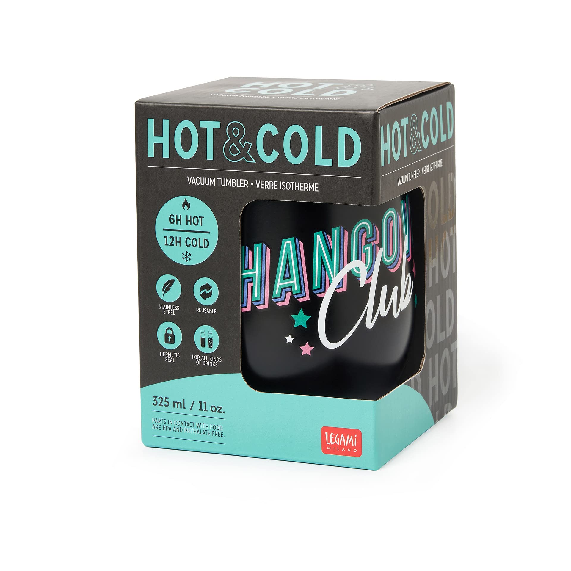 Legami Thermobecher 325 Ml – Doppelwandiger Edelstahl, Heiß & Kalt, Mit Hangover-Design & Strohhalmloch