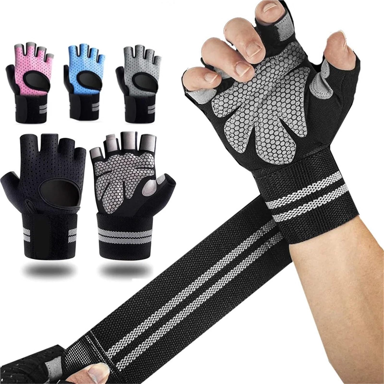 Guanti da Fitness 1 Paio di Guanti Fitness da Palestra con Mezze Dita con Supporto for Il Polso for Uomini e Donne, Attrezzature for Sollevamento Pesi per Fitness(Gray,L)