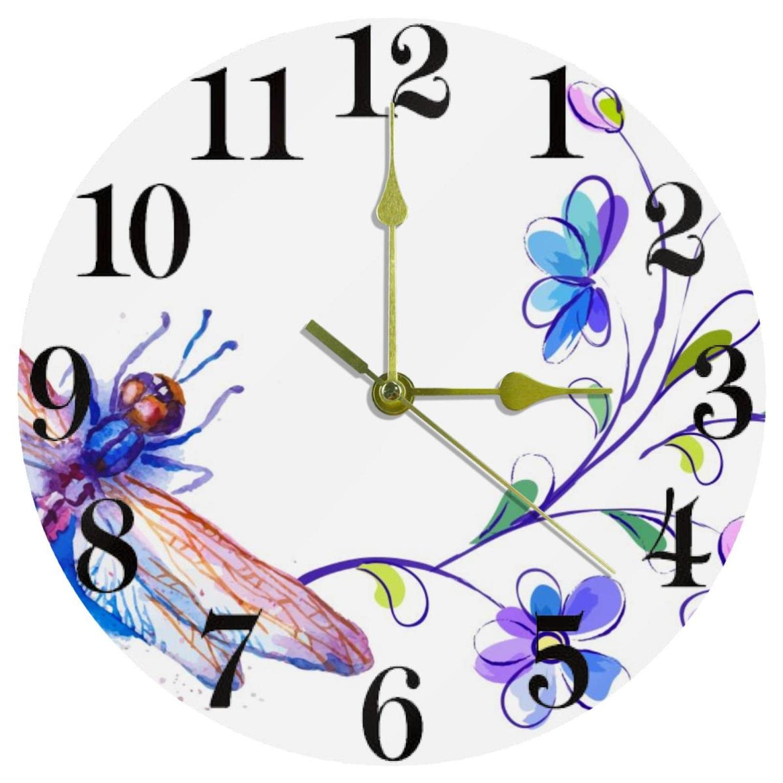 Horloge murale libellule silencieuse sans tic-tac mécanisme à quartz précis de 25,4 cm