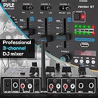 Vista 3 de Mezclador de audio inalámbrico Pyle DJ - Controlador DJ compatible con Bluetooth de 3 canales, mezclador de sonido, micrófono con función