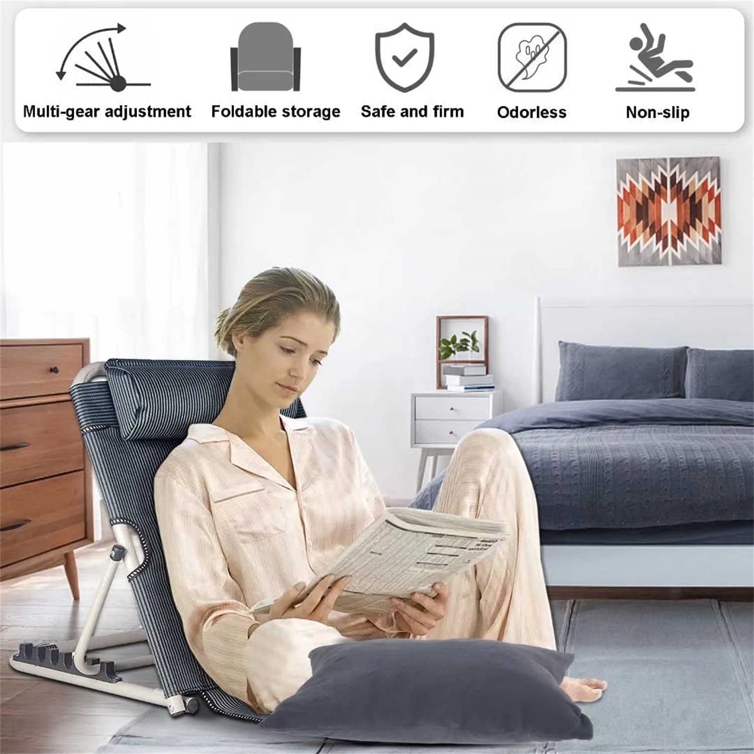 Lifting Bed Backrest Portable Folding Adjustable Sit-Up Back Rest Multi-Function Bed Disability Support Change Angle of Backrest for Neck Head and Lumbar Support
