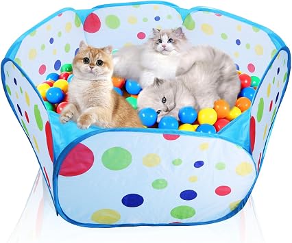 Cat Ball Pit,Pop Up Ball Pits Tent,Cat Enrichment Toys,Suitable for Indoor and Outdoor Activities 39.37inches in Diameter,No Ball Included Blue
