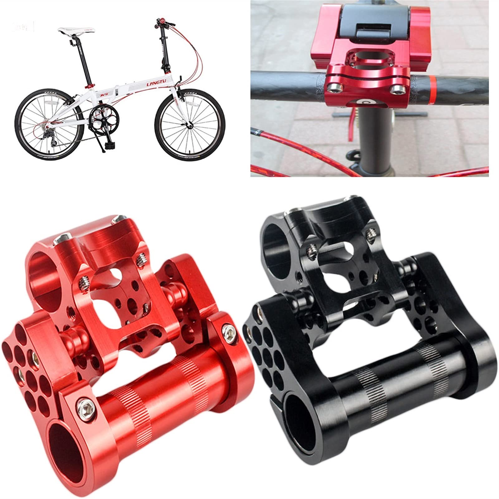 Prolunga Manubrio Bici，Alza Manubrio Bicicletta Pieghevole Bicycle Regolabile Doppio Stelo Riser Alloy in Alluminio Ultraleggero BMX Accessori Bike Manubrio Stelo Extender