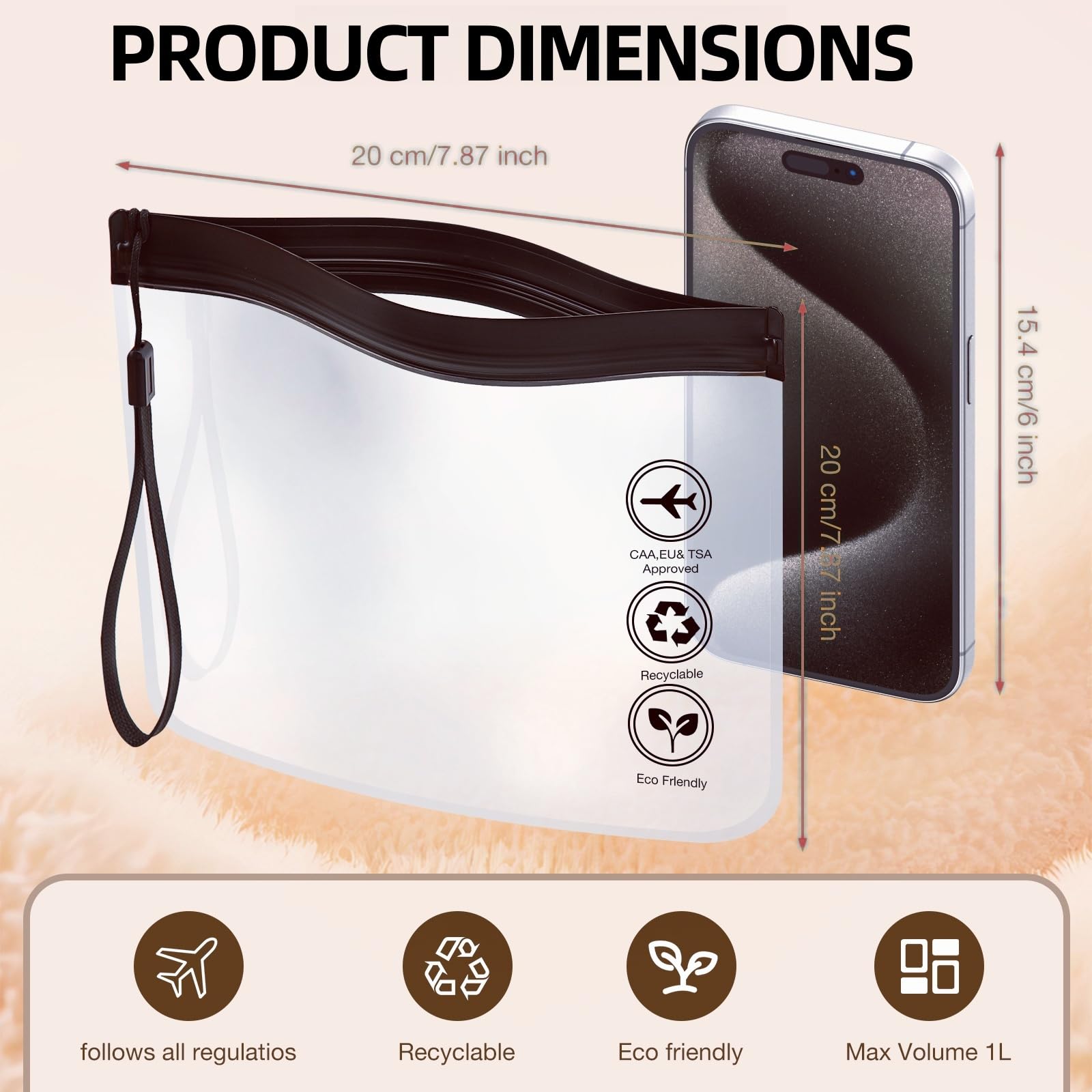 ENNSOO Clear Makeup Bag, Water Proof Travel Toiletry Bags For Women Men, Portable Travel Size Toiletries, Can Be Used To Hold Cosmetics And Liquids, 3 Pcs, Black