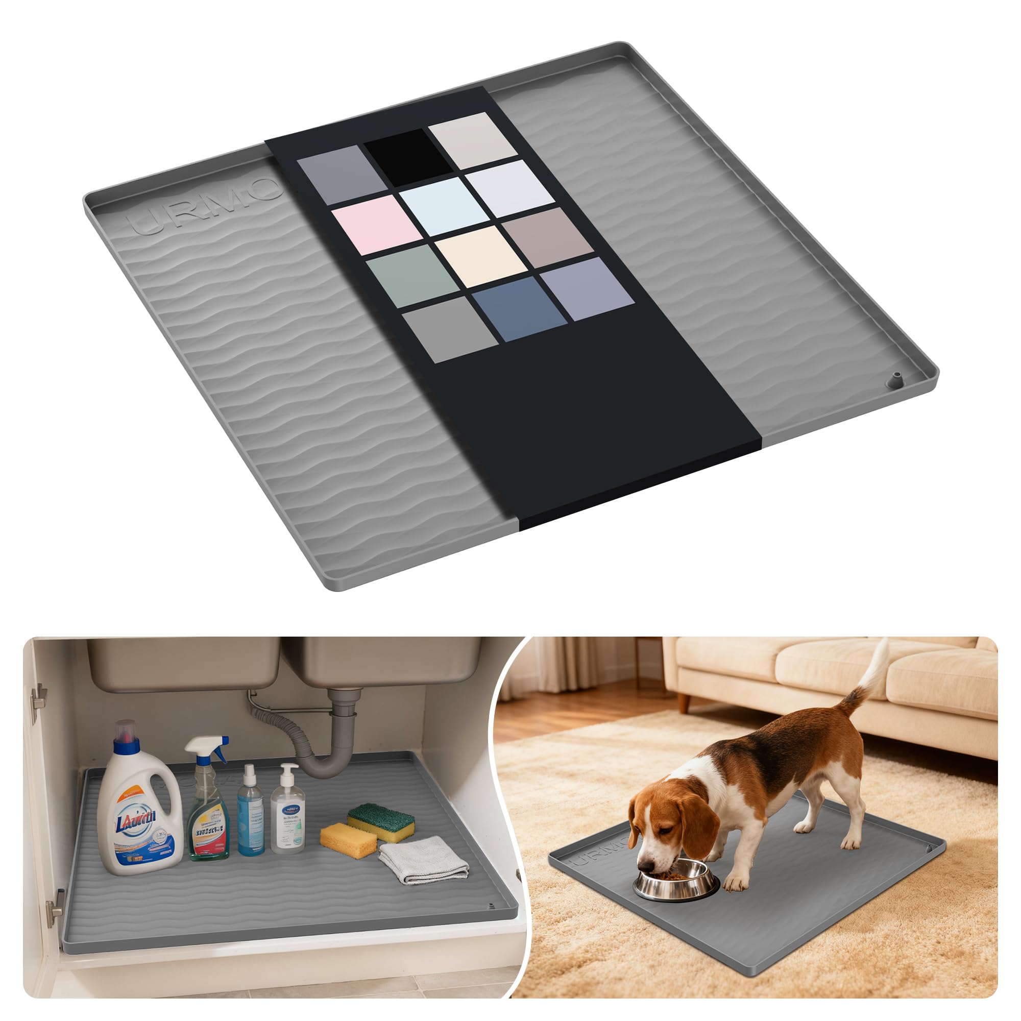 URMONA Waterproof Silicone Under Sink Mat, 19 x 19 in, Flexible Shelf Liner