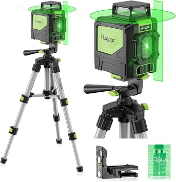 Huepar Green Laser Level with 19.7" Lightweight Aluminum Tripod, 901CG Alignment Self-Leveling Cross Line Laser Tool with 360-Degree Horizontal Line, TPD05 Extendable Tripod with 3-Way Swivel Pan Head