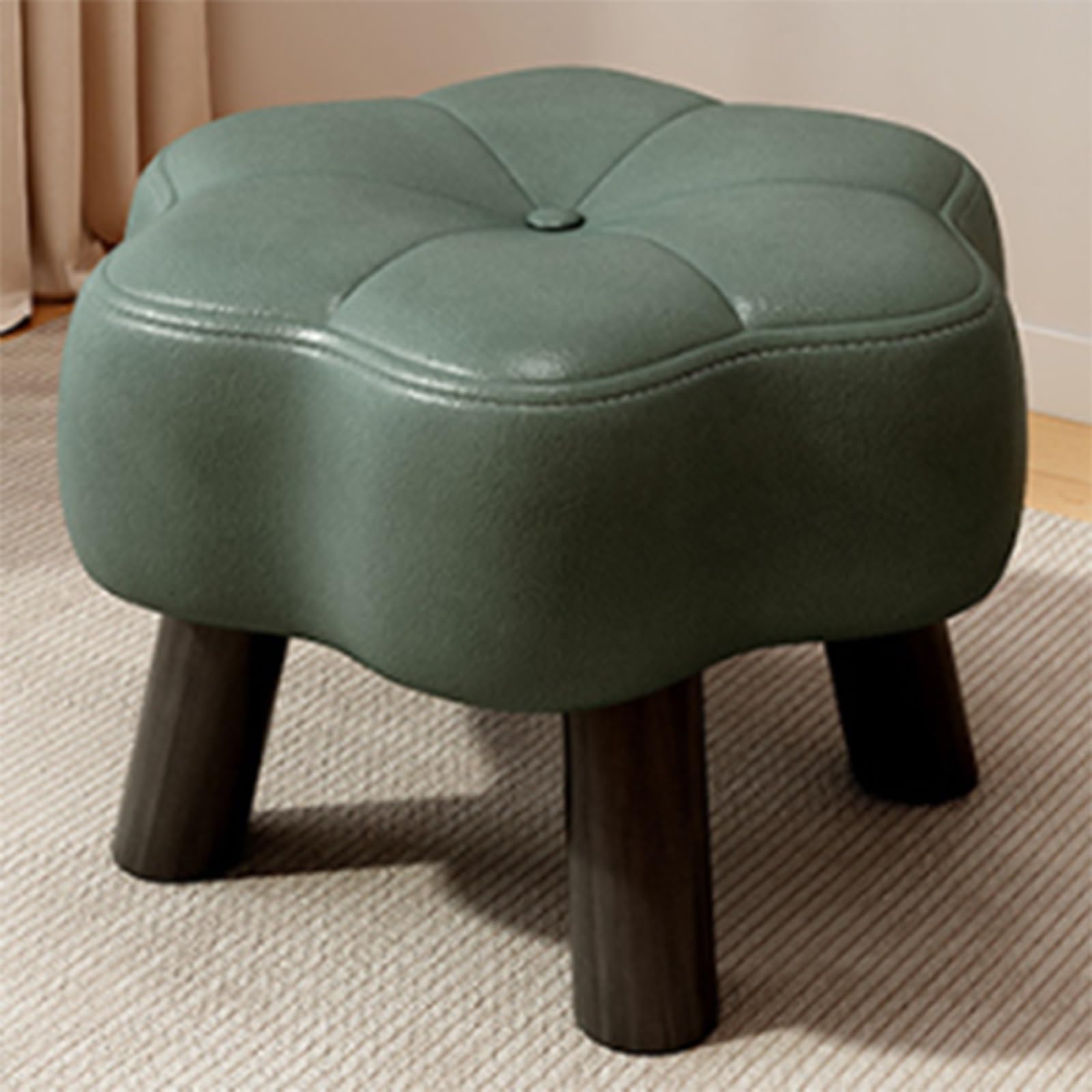 Tabouret en fleur verte banc de lit rembourré en cuir pour salon et chambre chic