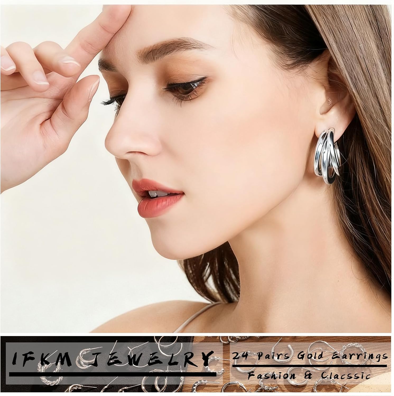 IFKM 24 Pairs Gold Hoop Earrings Set for Women Hypoallergenic Chunky Chain Twisted Open Hoops Dangle Earring Packs for Birthday Party Christmas Fashion Jewelry Gift - Image 2