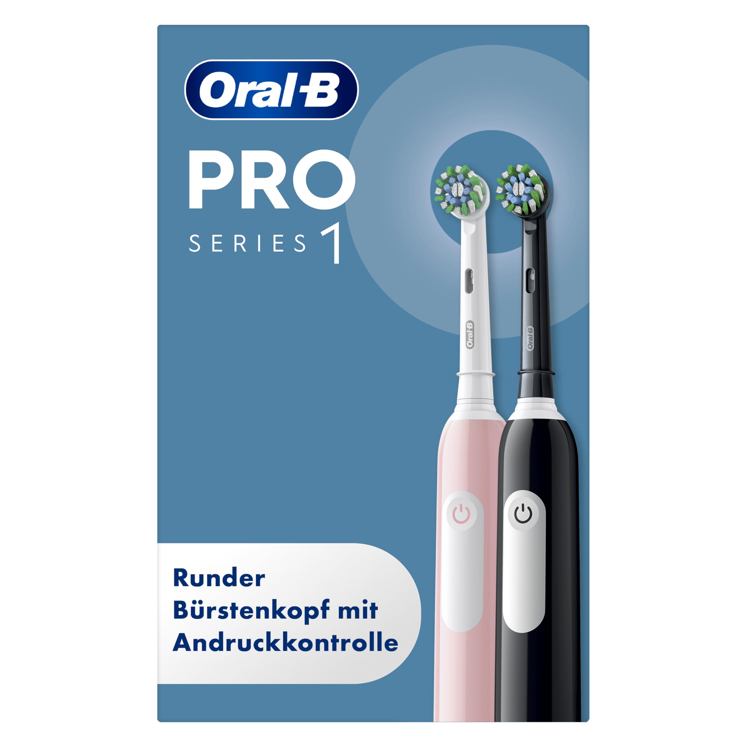 Oral-B Pro Series 1 Elektrische Zahnbürste Doppelpack — Electric Toothbrush, Inkl. 2 Aufsteckbürsten, 3 Putzmodi für Zahnpflege — Designed by Braun, Rosa/Schwarz
