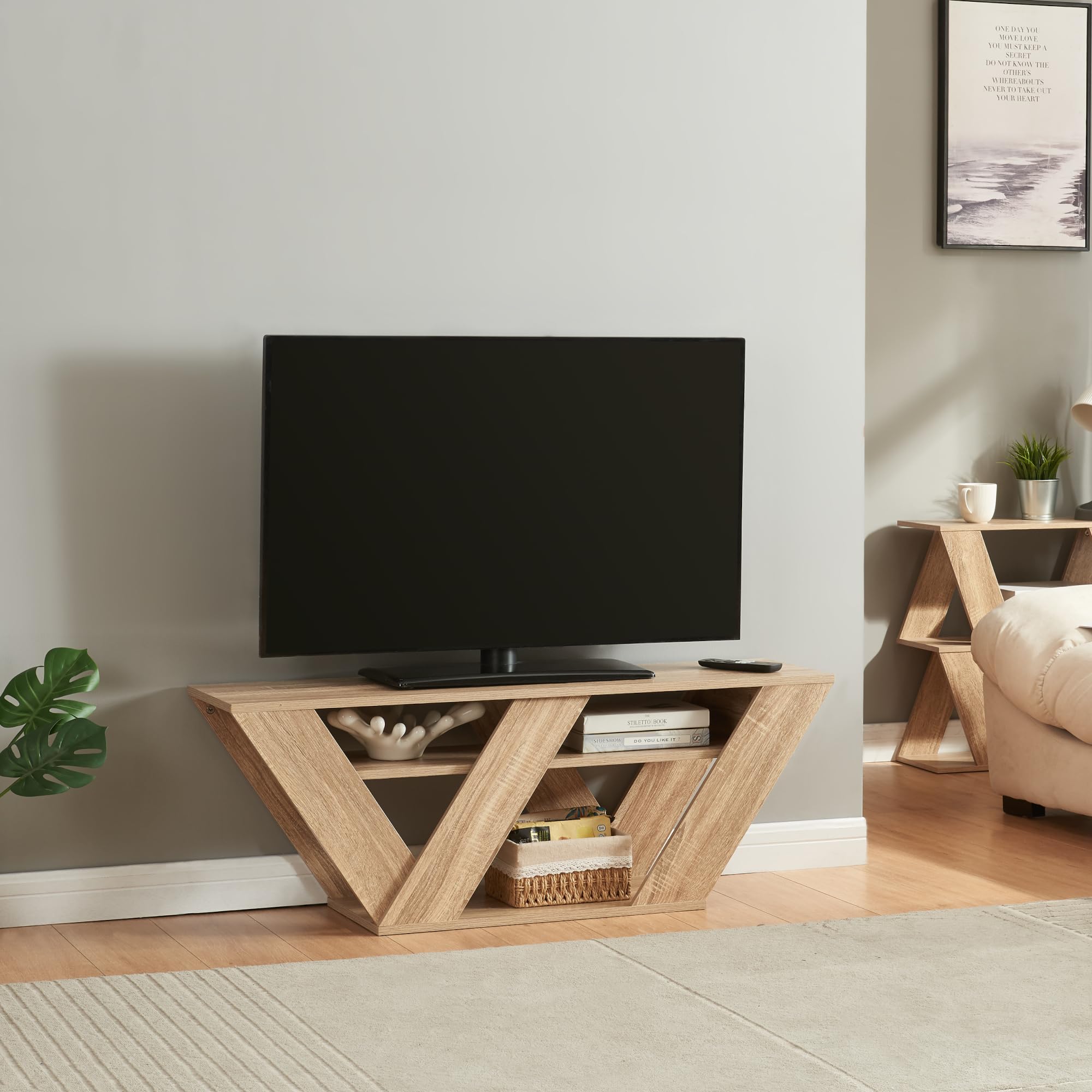 [en.casa] Meuble TV avec 2 Étagères Banc Télé avec Surfaces de Rangement Support Écran Design pour Salon Panneau de Particules 110 x 30 x 40 cm Effet Chêne