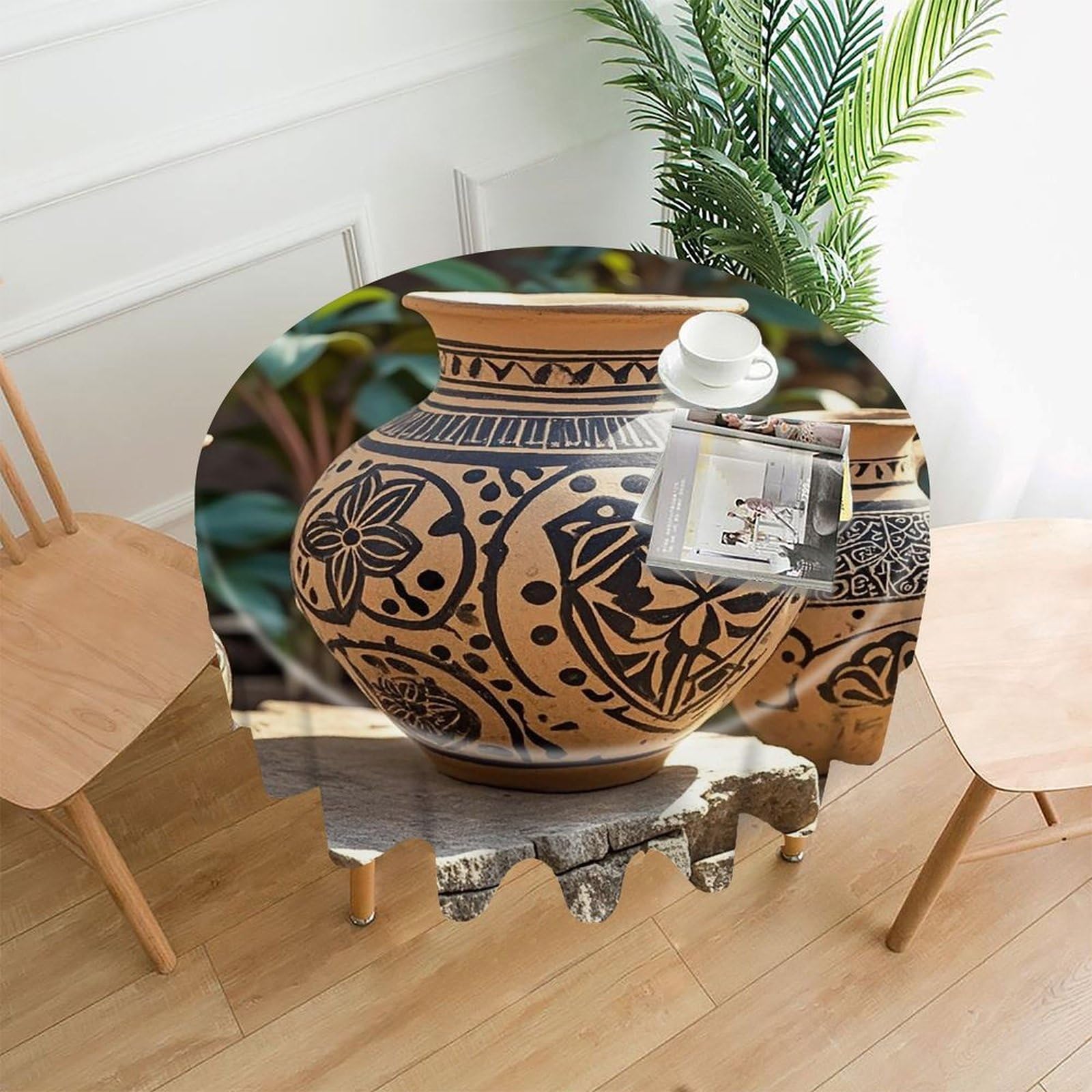 FekiLoot Africa Ethnic Pottery Tablecloth Decorative Round Table Cloth Wrinkle Resistant Washable Circle Table Cover Round Tablecloth for Picnic Party Camping Dining 60 Inch
