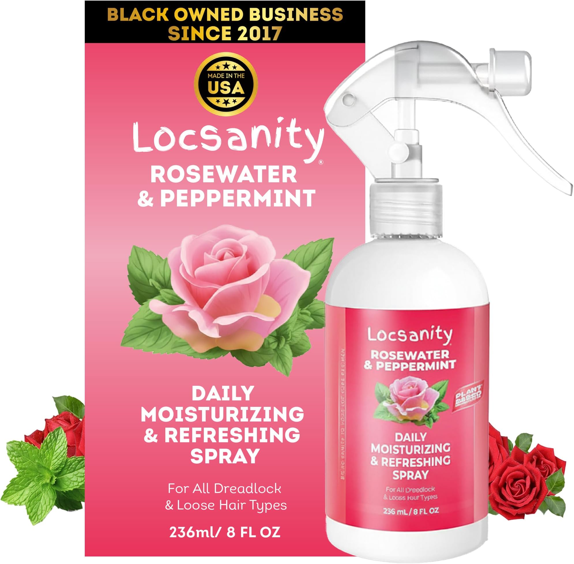 Loc Spray - Locsanity Daily Moisturizing Rosewater & Peppermint Spray for Locs, Dreadlocks - Lightweight Frizz Control Hair & Scalp Moisturizer - Natural Loc Care (8 fl oz)