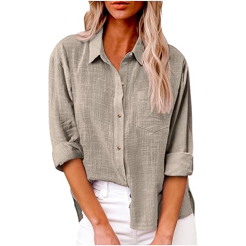 Cotton Linen Shirts for Women 3/4 Sleeve Button V Neck Blouses Summer Beach Holiday Gauze Loose Tunic Casual Y2k Tops