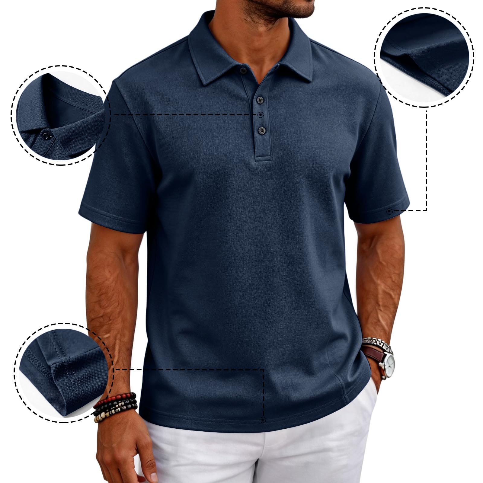 MOKBAY Polo Hombre Manga Corta Slim Fit Gym Transpirable Basica Fincut Camisetas Manga Corta Hombre Verano Deportivo Trabajo Casual Camisas