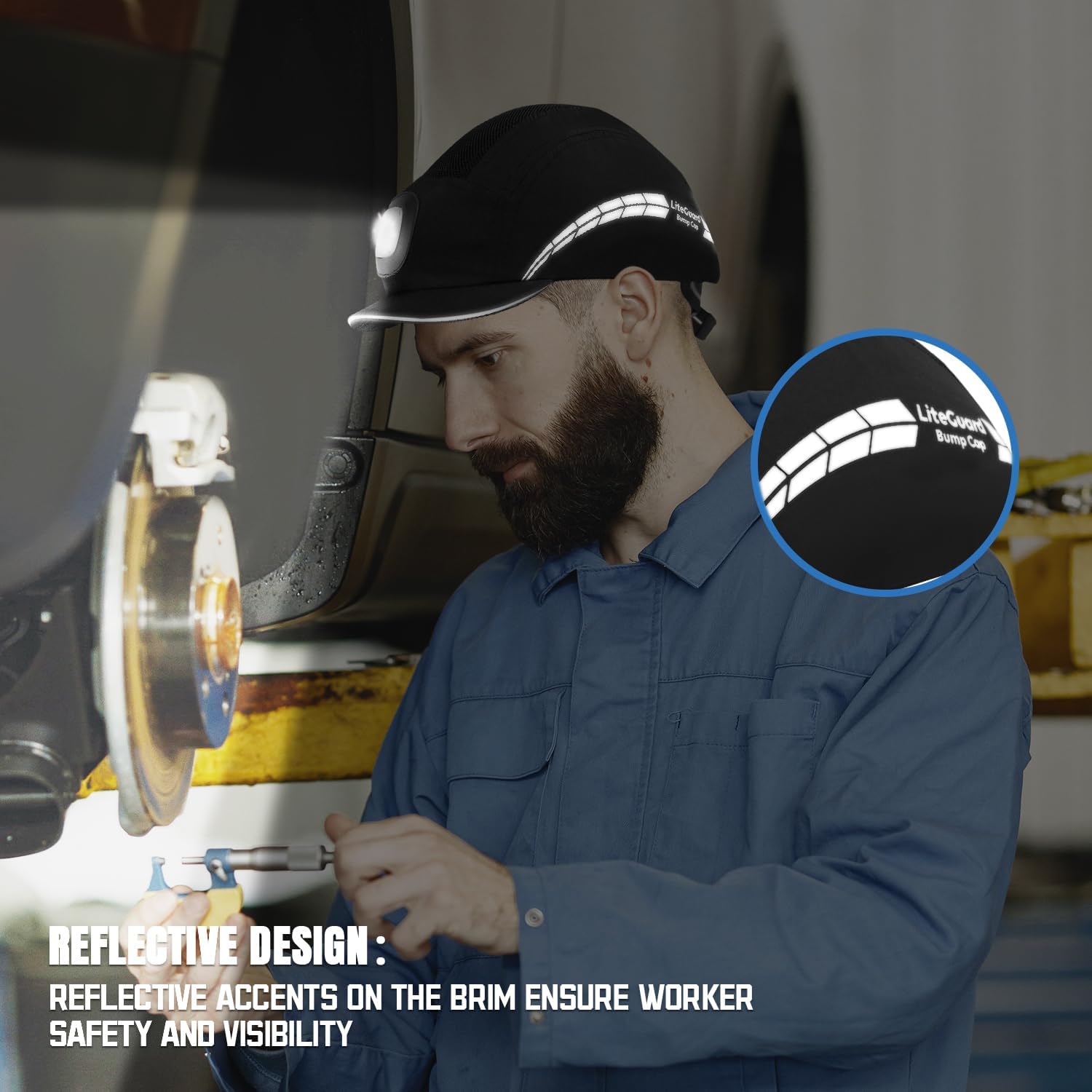 Lightweight Bump Cap with Reflective Stripes, Breathable Baseball Cap Style, Head Protection Hard Hat for Men Women