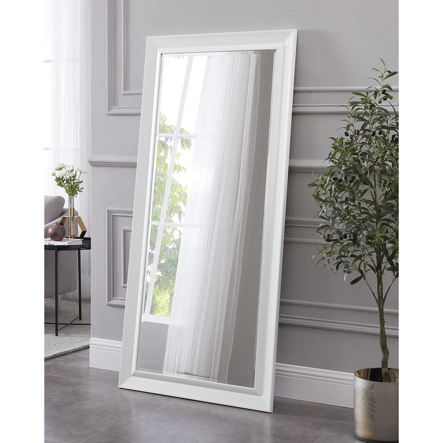 Naomi Home Framed Bevel Leaner Full Length Huge Floor Mirror XL Mirror Large Standing Floor Mirror Huge Mirrors for Bedroom Oversize Mirrors for Floor XL Floor Mirror, White 66" L x 32" W