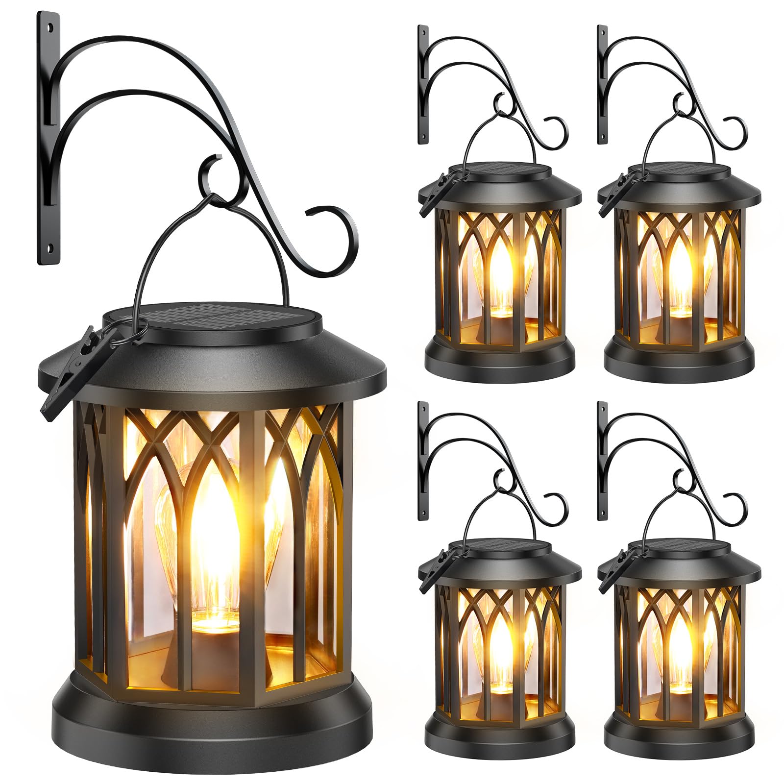 Photo 1 of Solar Lanterns Outdoor Waterproof 4 Pack, Upgraded Solar Lantern Outdoor Lights with Wall Mount Kit, Hanging Solar Lights for Outside Decorative Patio Yard Path Porch Garden Decor