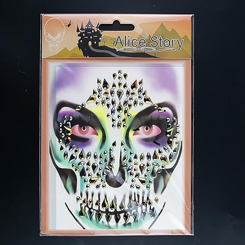 Miniatura 7 de 1 Pack Halloween Black &amp; Gold Face Gems Tattoo Sticker Day Of The Dead Skull Temporary Glitter Rhinestone Stickers Face Jewels Stick on Diamond Face