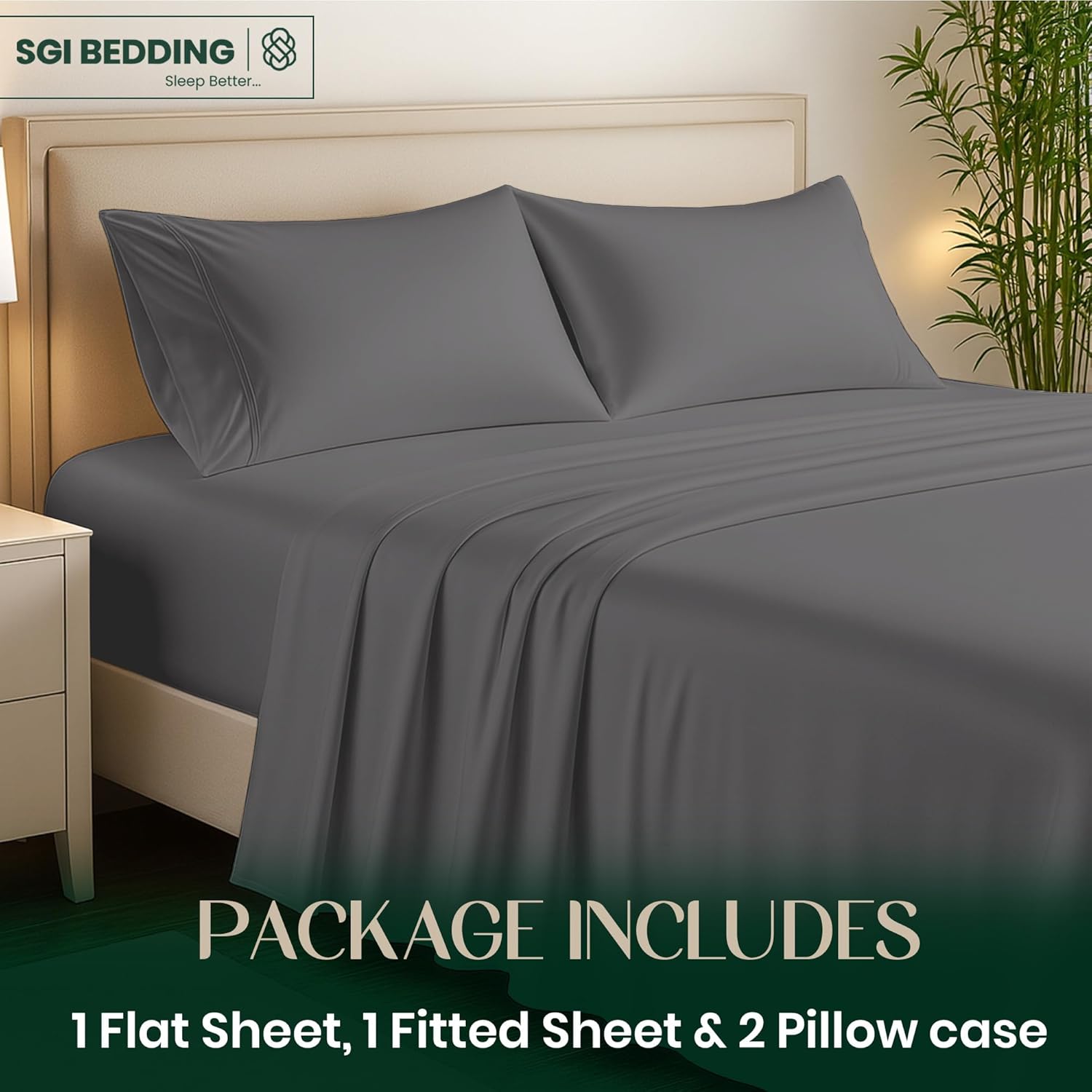 SGI bedding Hotel Quality Luxury King Sheet Set 4 Piece – 100% Organically Grown Bamboo Viscose, Ultra Soft, Cooling & Moisture-Wicking, 18-Inch Deep Pocket, Premium Dark Grey Sheets - Image 2