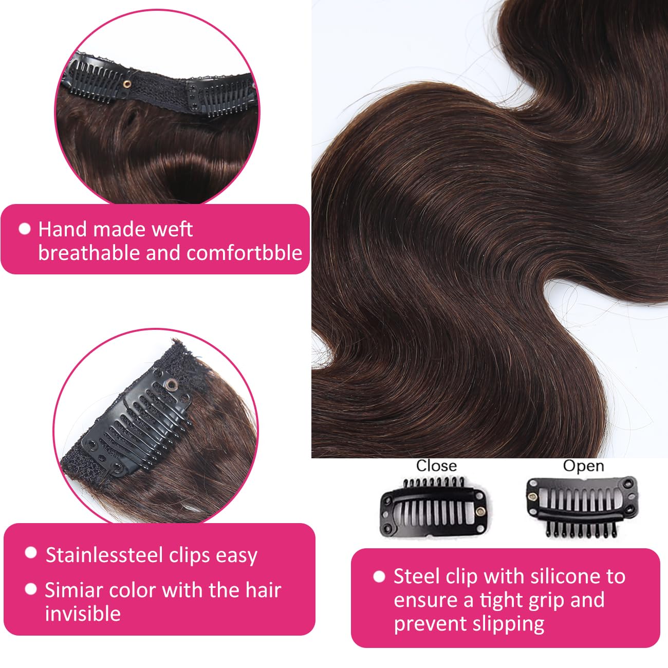 Clip in Hair Extensions Real Human Hair Body Wave Human Hair Extensions for Women 18 Inch Double Weft 7Pcs Clip ins Brazilian Virgin Human Hair Pieces 120g 16 Clips Dark Brown - Image 4