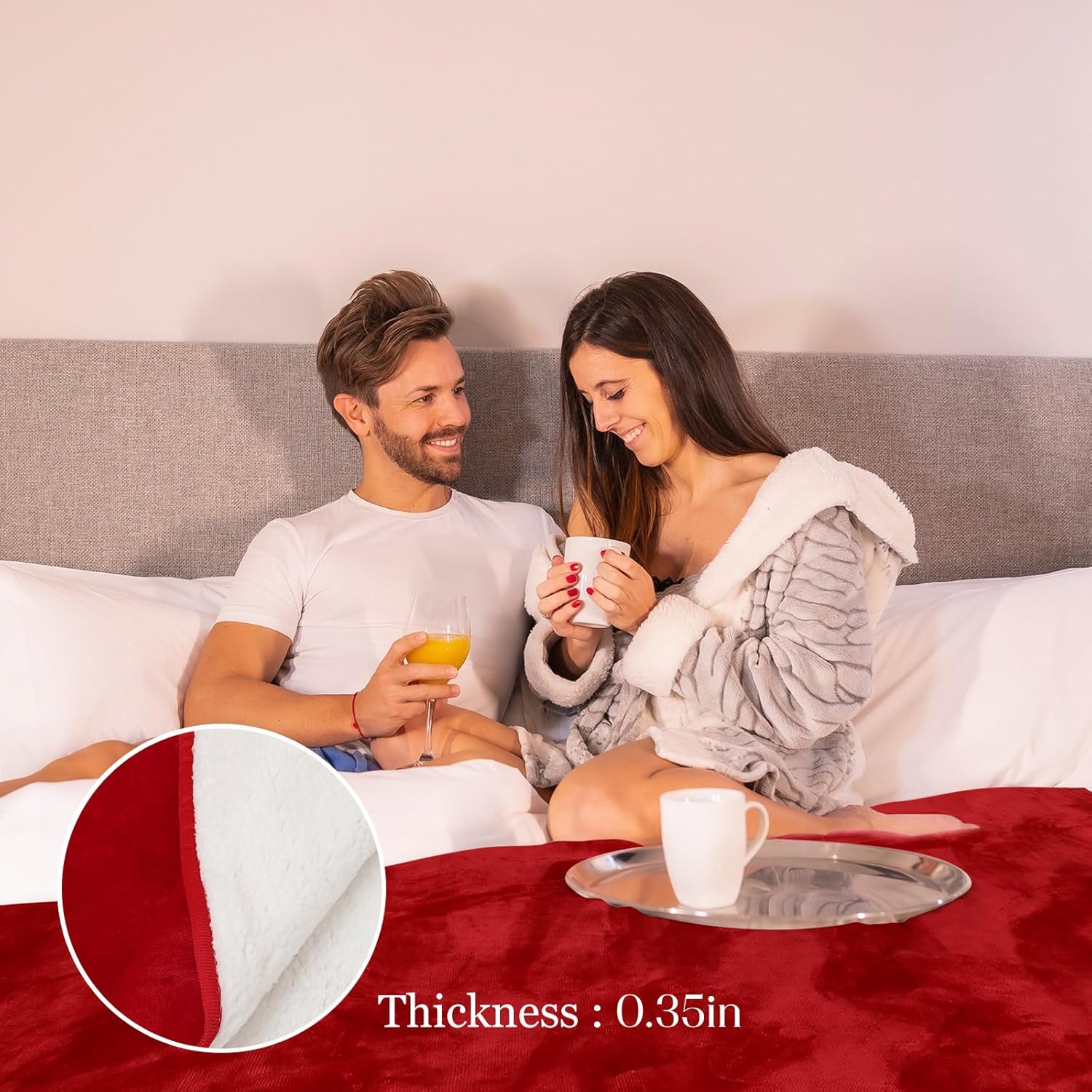 Waterproof Blanket and Stain Proof, Queen Size 80'' x 60'' Double Side Leakproof Reversible Sherpa Flannel Fleece 3 Layer Lightweight Red Blanket, Absorbs 50oz - Image 5