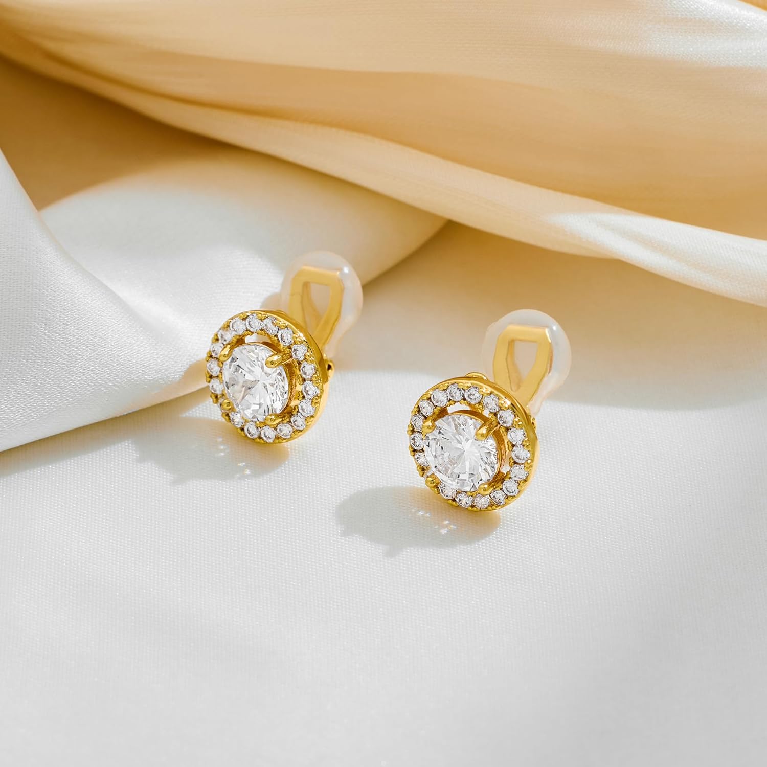 Clip On Earrings for Women Non Pierced Cubic Zirconia Clip On Stud Earrings Round Heart Square Crystal Earring Fashion Rhinestone Jewelry - Image 3