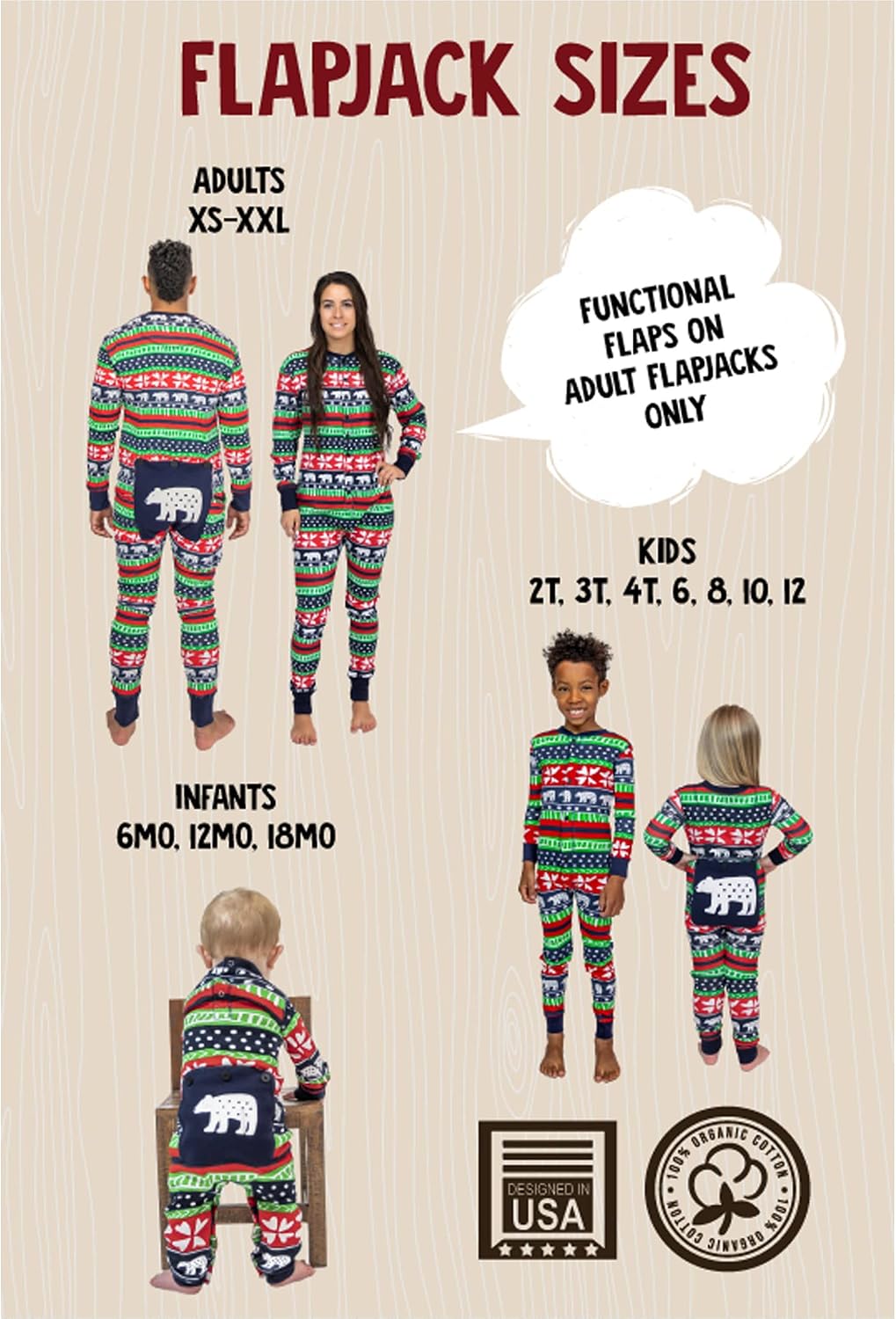 Lazy One Flapjacks, Matching Christmas Pajamas for The Dog, Baby & Kids, Teens, and Adults (Sweater Bear, Medium)