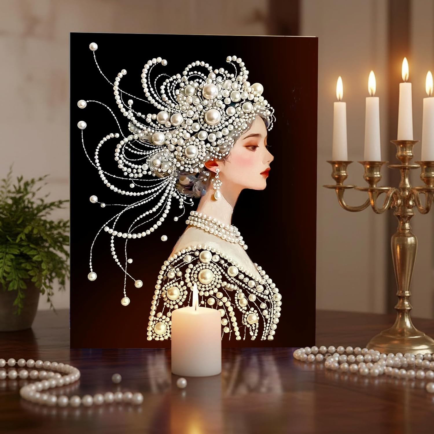 DIY Diamond Pearl Painting Kit for Adults, Woman 3D Pearl Painting Craft with Wooden Frame 40x50cm, Beginner Friendly Home Wall Decor Art, Gift for Women Men Housewarming